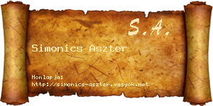 Simonics Aszter névjegykártya